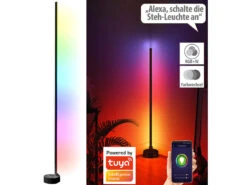 Luminea Home Control LED Wohnzimmerleuchten:2er-Set WLAN-Steh-/Eck-Leuchten Mit RGB-CCT-IC-LEDs, 12W, App, Schwarz