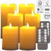 Britesta LED Kerze Outdoor:6er-Set Flackernde LED-Kerzen, Dimmbar, 3 Größen, Fernbedienung, IP44