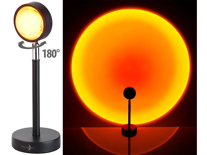 Lunartec Sonnenuntergangslampe:Sonnenuntergangs-LED-Projektionslicht, 10W, 180° Schwenkbar, USB, Alu 3 Lunartec Sonnenuntergangslampe:Sonnenuntergangs-LED-Projektionslicht, 10W, 180° Schwenkbar, USB, Alu