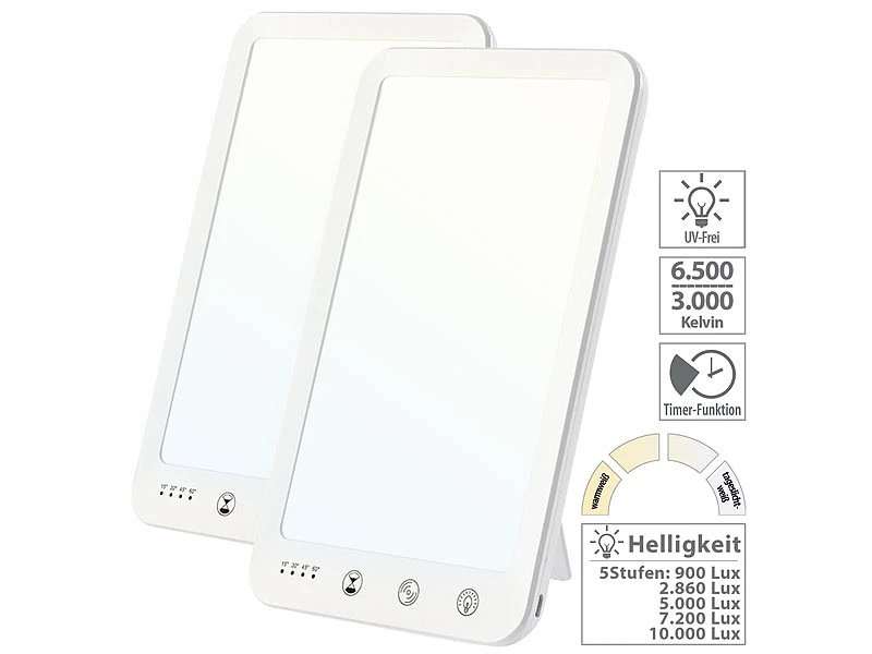 Lunartec LED Tageslicht:2er-Set CCT-LED-Tageslichtlampe, 10.000 Lux, Timer, USB-C, 3000-6500K 3 Lunartec LED Tageslicht:2er-Set CCT-LED-Tageslichtlampe, 10.000 Lux, Timer, USB-C, 3000-6500K