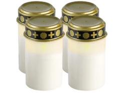 PEARL Grabschmuck:4er-Set Flackernde LED-Grablicht-Kerzen, Batteriebetrieb, 12 Cm, Weiß -Lunartec Shop zx6208 8