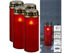 PEARL Grablampe LED Solar:4er-Set XL-LED-Grablichter, Lichtsensor, Batteriebetrieb, 21 Cm, Rot