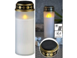 PEARL Grablicht:XXL-Solar-LED-Grabkerze Mit Dauerlicht Und Akku, 21 Cm, Weiß