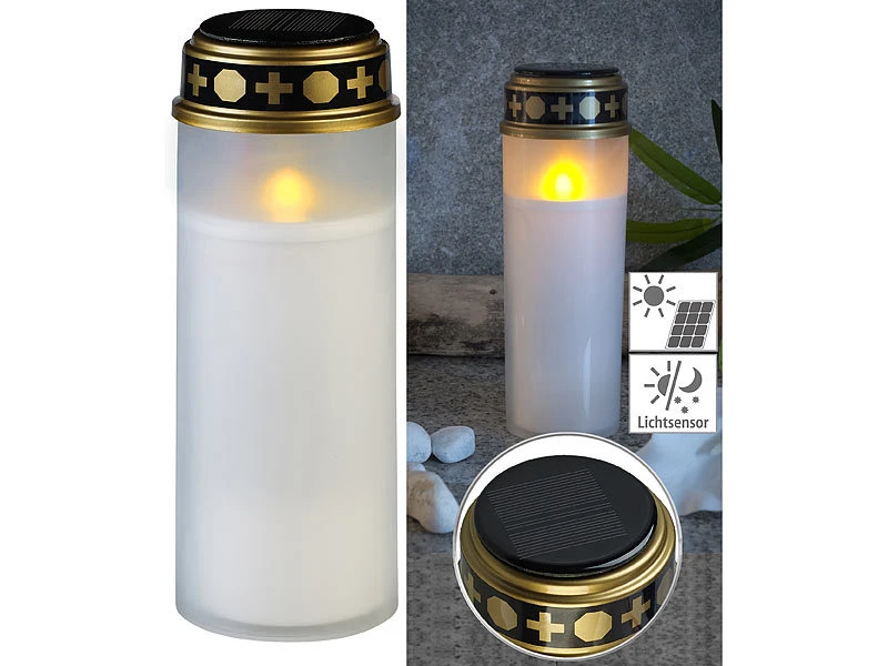 PEARL Grablicht:XXL-Solar-LED-Grabkerze Mit Dauerlicht Und Akku, 21 Cm, Weiß 3 PEARL Grablicht:XXL-Solar-LED-Grabkerze Mit Dauerlicht Und Akku, 21 Cm, Weiß
