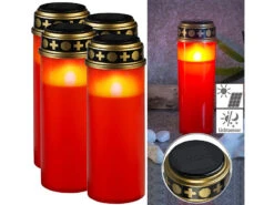 PEARL Grablaterne LED Solar:4er-Set XXL-Solar-LED-Grabkerzen Mit Dauerlicht Und Akku, 21 Cm, Rot