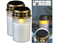 PEARL LED-Solar-Grableuchte:2er-Set Solar-LED-Grablichter Mit Dauerlicht, Weiß