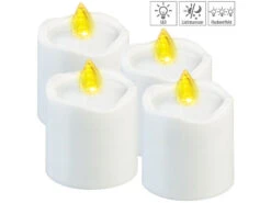 PEARL LED-Kerzen Friedhof:4er-Set Flackernde LED-Grablicht-Kerzen, Leuchtet Tag & Nacht, Weiß