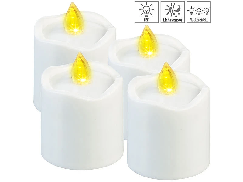 PEARL LED-Kerzen Friedhof:4er-Set Flackernde LED-Grablicht-Kerzen, Leuchtet Tag & Nacht, Weiß 3 PEARL LED-Kerzen Friedhof:4er-Set Flackernde LED-Grablicht-Kerzen, Leuchtet Tag & Nacht, Weiß