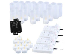 Lunartec Akku Teelicht-Kerze:24er Set Akku LED Teelichter Mit Ladestation, Fernbedienung