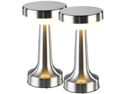 Lunartec LED Tischlampe Kabellos:2er Set LED-Akku-Tischleuchte,3 Dimmstufen,Edelstahl-Optik,1.500 MAh -Lunartec Shop zx6303 10