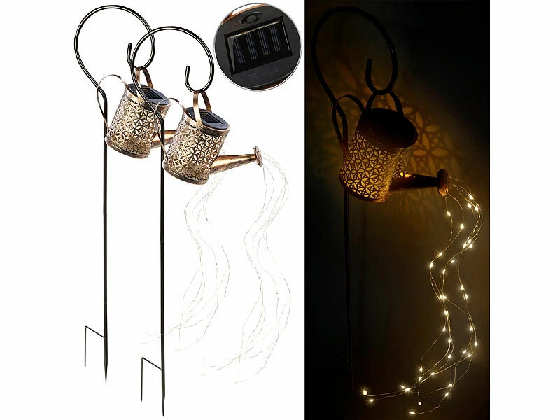 Lunartec Deko-Metallgießkannen:2er Set Solar-Deko-Gießkanne Mit LED Beleuchtung Und Dämmerungssensor 4 Lunartec Deko-Metallgießkannen:2er Set Solar-Deko-Gießkanne Mit LED Beleuchtung Und Dämmerungssensor – Bild 2