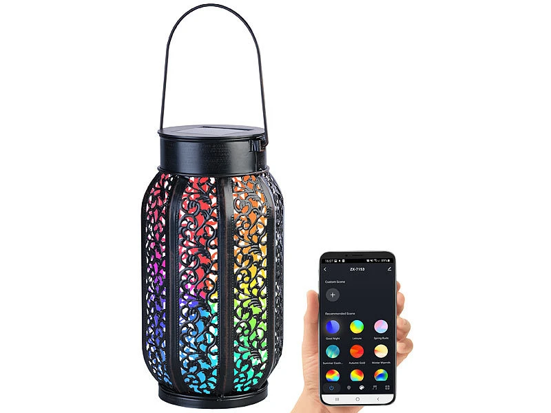 Lunartec Solartischleuchte:Smarte Solar-Laterne Aus Metall Mit RGB-CCT-LEDs, App, 4er-Set 10 Lunartec Solartischleuchte:Smarte Solar-Laterne Aus Metall Mit RGB-CCT-LEDs, App, 4er-Set – Bild 8