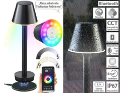 Lunartec Kabellose LED-Tischlampe:4er-Set Smarte Outdoor-Tischlampe Mit WLAN-Gateway, RGB-CCT-LEDs, App -Lunartec Shop zx7191 17 3