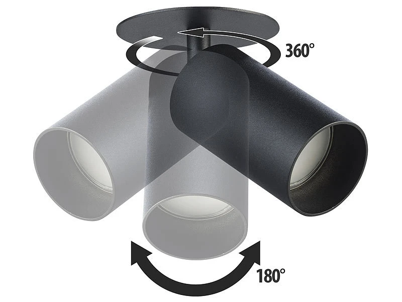 Luminea Lampen Spot:Schwenkbarer Alu-Wand- & Deckenspot, Schwarz, Mit ZigBee-LED-Spot 5 Luminea Lampen Spot:Schwenkbarer Alu-Wand- & Deckenspot, Schwarz, Mit ZigBee-LED-Spot – Bild 4