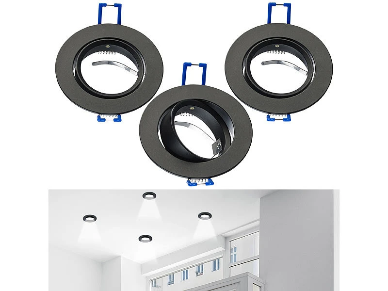 Luminea Einbaufassung:3er-Set Alu-Einbaustrahler-Rahmen, Schwarz, Inkl. ZigBee-LED-Spots 12 Luminea Einbaufassung:3er-Set Alu-Einbaustrahler-Rahmen, Schwarz, Inkl. ZigBee-LED-Spots – Bild 10