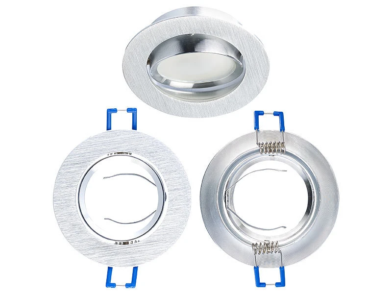 Luminea Einbaustrahler-Fassungen:3er-Set Alu-Einbaustrahler-Rahmen, Abstrahlwinkel Einstellbar, Silber 5 Luminea Einbaustrahler-Fassungen:3er-Set Alu-Einbaustrahler-Rahmen, Abstrahlwinkel Einstellbar, Silber – Bild 3