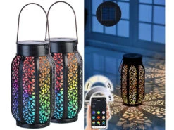 Alternative view of Lunartec Solarwindlichter:Smarte Solar-Laterne Aus Metall Mit RGB-CCT-LEDs, App, 2er-Set