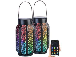 Lunartec Solarwindlichter:Smarte Solar-Laterne Aus Metall Mit RGB-CCT-LEDs, App, 2er-Set 14 Lunartec Solarwindlichter:Smarte Solar-Laterne Aus Metall Mit RGB-CCT-LEDs, App, 2er-Set -Lunartec Shop zx7242 19