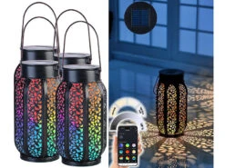 Alternative view of Lunartec Solartischleuchte:Smarte Solar-Laterne Aus Metall Mit RGB-CCT-LEDs, App, 4er-Set