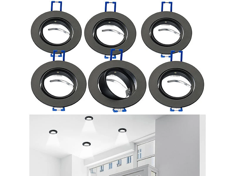 Luminea Einbauspot-Fassungen:6er-Set Einbaustrahler-Rahmen, Einstellbarer Abstrahlwinkel, Schwarz 3 Luminea Einbauspot-Fassungen:6er-Set Einbaustrahler-Rahmen, Einstellbarer Abstrahlwinkel, Schwarz