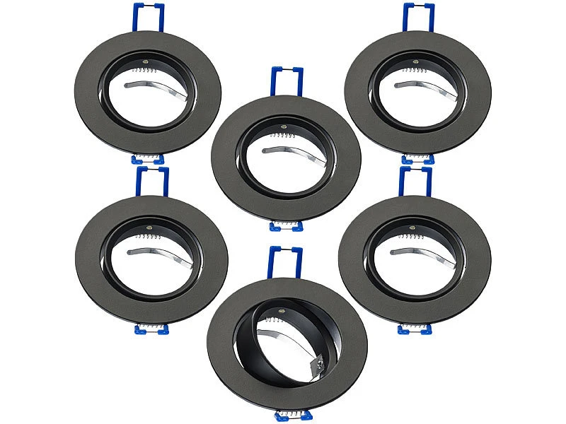 Luminea Einbauspot-Fassungen:6er-Set Einbaustrahler-Rahmen, Einstellbarer Abstrahlwinkel, Schwarz 4 Luminea Einbauspot-Fassungen:6er-Set Einbaustrahler-Rahmen, Einstellbarer Abstrahlwinkel, Schwarz – Bild 2