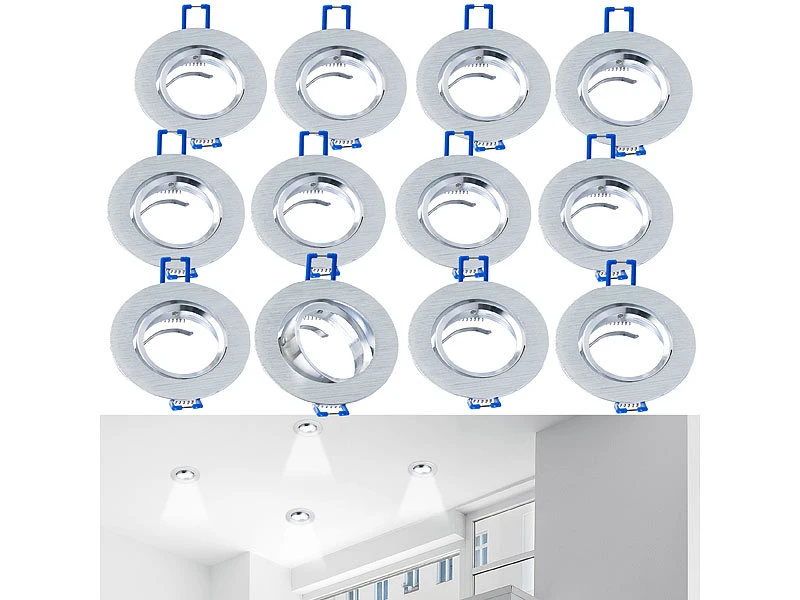 Luminea Einbauleuchten-Fassungen:12er-Set Einbaustrahler-Rahmen, Einstellbarer Abstrahlwinkel, Alu 3 Luminea Einbauleuchten-Fassungen:12er-Set Einbaustrahler-Rahmen, Einstellbarer Abstrahlwinkel, Alu