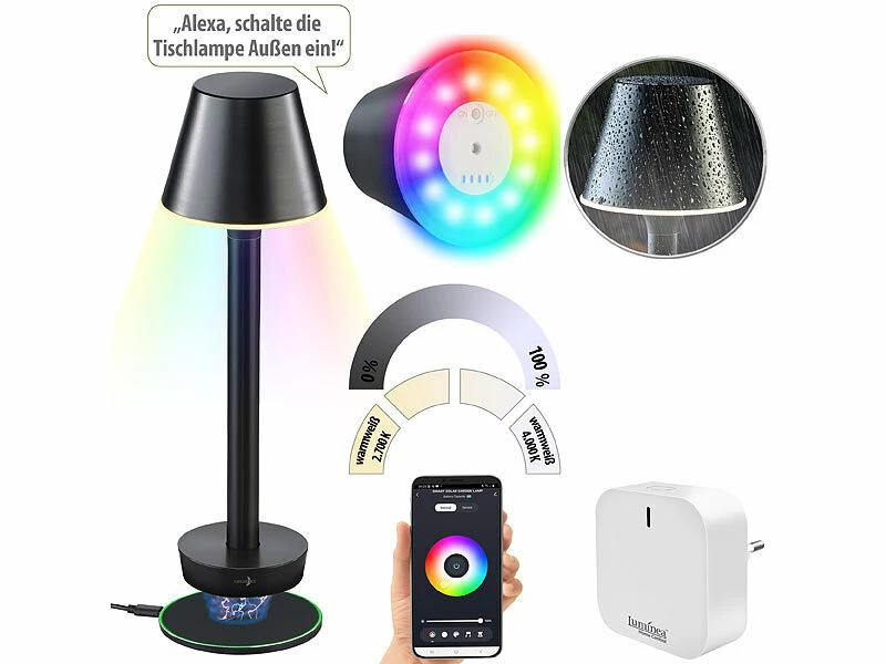 Luminea Home Control Gartentischlampe:Smarte Outdoor-Tischlampe Mit WLAN-Gateway, RGB-CCT-LEDs, App, IP67 4 Luminea Home Control Gartentischlampe:Smarte Outdoor-Tischlampe Mit WLAN-Gateway, RGB-CCT-LEDs, App, IP67 – Bild 2