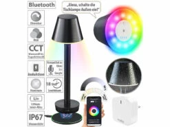 Luminea Home Control Gartentischlampe:Smarte Outdoor-Tischlampe Mit WLAN-Gateway, RGB-CCT-LEDs, App, IP67