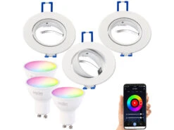 Luminea Einbaulampen-Rahmen:3er-Set Alu-Einbaustrahler-Rahmen, Weiß, Inkl. WLAN-LED-Spots -Lunartec Shop zx7299 12