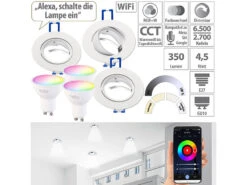 Luminea Einbaulampen-Rahmen:3er-Set Alu-Einbaustrahler-Rahmen, Weiß, Inkl. WLAN-LED-Spots