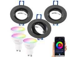 Luminea Einbauleuchten-Fassung:3er-Set Alu-Einbaustrahler-Rahmen, Schwarz, Inkl. WLAN-LED-Spots -Lunartec Shop zx7302 12