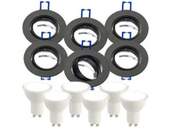 Luminea LED Einbaurahmen:6er-Set Alu-Einbaustrahler-Rahmen, Schwarz, Inklusive LED-Spots -Lunartec Shop zx7304 12