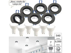 Luminea LED Einbaurahmen:6er-Set Alu-Einbaustrahler-Rahmen, Schwarz, Inklusive LED-Spots