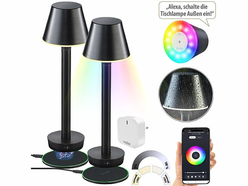 Lunartec 2er-Set Smarte Outdoor-Tischlampe Mit WLAN-Gateway, Versandrückläufer 4 Lunartec 2er-Set Smarte Outdoor-Tischlampe Mit WLAN-Gateway, Versandrückläufer – Bild 2