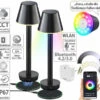 Lunartec Tischlampe Akkubetrieb:2er-Set Smarte Outdoor-Tischlampe Mit WLAN-Gateway, RGB-CCT-LEDs, App -Lunartec Shop zx7350 28