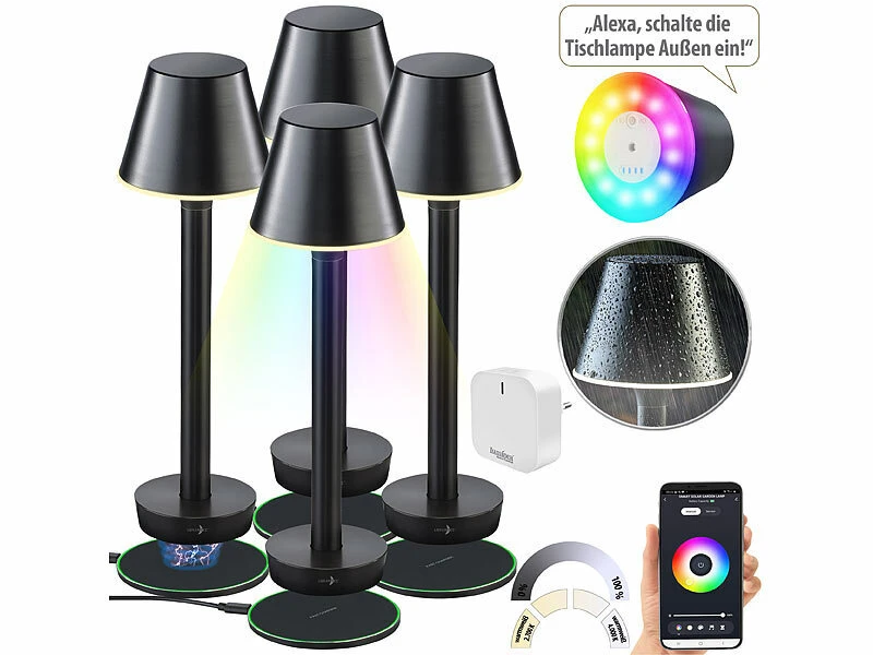 Lunartec 4er-Set Smarte Outdoor-Tischlampe Mit WLAN-Gateway, Versandrückläufer 4 Lunartec 4er-Set Smarte Outdoor-Tischlampe Mit WLAN-Gateway, Versandrückläufer – Bild 2