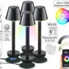 Lunartec Kabellose LED-Tischlampe:4er-Set Smarte Outdoor-Tischlampe Mit WLAN-Gateway, RGB-CCT-LEDs, App