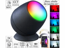 Luminea Home Control Stimmungslicht:Smarte WLAN-Stimmungsleuchte, RGB-CCT-LEDs, 210lm, 2,2W, USB, Schwarz