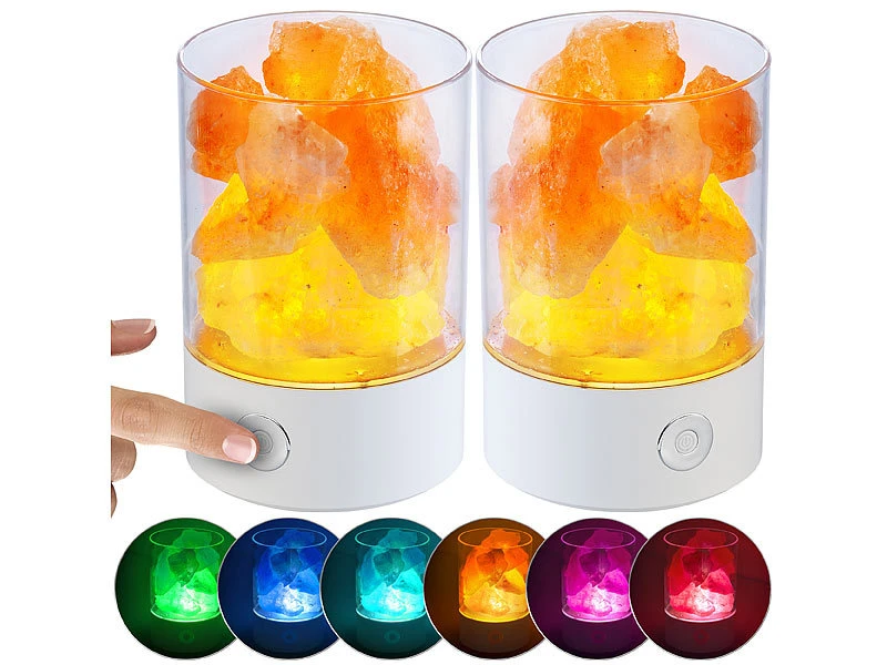 Lunartec USB Lampe:2er-Set RGB-LED-Tischleuchten: 7 Farben, Natürliche Salzkristalle, 3 W 4 Lunartec USB Lampe:2er-Set RGB-LED-Tischleuchten: 7 Farben, Natürliche Salzkristalle, 3 W – Bild 2