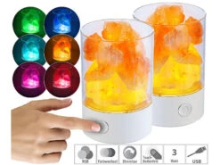 Lunartec USB Lampe:2er-Set RGB-LED-Tischleuchten: 7 Farben, Natürliche Salzkristalle, 3 W