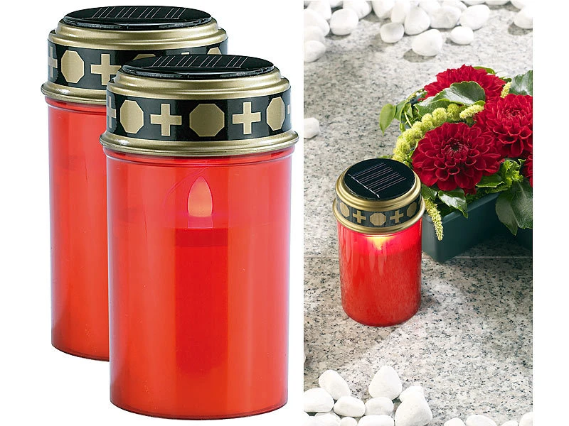 PEARL Grabkerzen:2er-Set Solar-LED-Grablichter Mit Dauerlicht, Rot 4 PEARL Grabkerzen:2er-Set Solar-LED-Grablichter Mit Dauerlicht, Rot – Bild 2