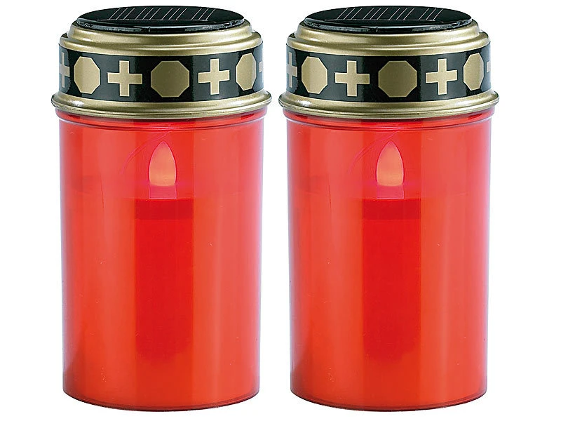 PEARL Grabkerzen:2er-Set Solar-LED-Grablichter Mit Dauerlicht, Rot 5 PEARL Grabkerzen:2er-Set Solar-LED-Grablichter Mit Dauerlicht, Rot – Bild 3