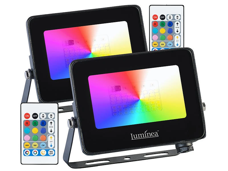 Luminea LED Strahler Bunt:2er-Set Wetterfeste Outdoor-Fluter, RGB-CCT-LEDs, 15 W, 1.250 Lm, IP65 5 Luminea LED Strahler Bunt:2er-Set Wetterfeste Outdoor-Fluter, RGB-CCT-LEDs, 15 W, 1.250 Lm, IP65 – Bild 3